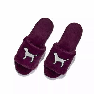 Victoria’s Secret Fuzzy Dog Logo Slippers